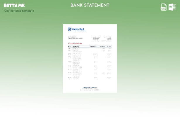 модерен стил Зимбабве Станбик извод од банкарски ексел шаблон